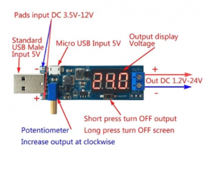 PRETVORNIK USB, IN DC3.5-12V -> 1.2 - 24V OUT